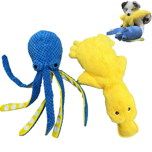 Duck and Octopus Dog Toys - Crinkle Dog Toy Squeaky Dog Toy Plush Dog Toy No Stuffing Dog Toy Interactive Boredom Busy Toy Calming Cuddle Dog Toy Puppy Play Toy - Large Medium Small Dog Gifts