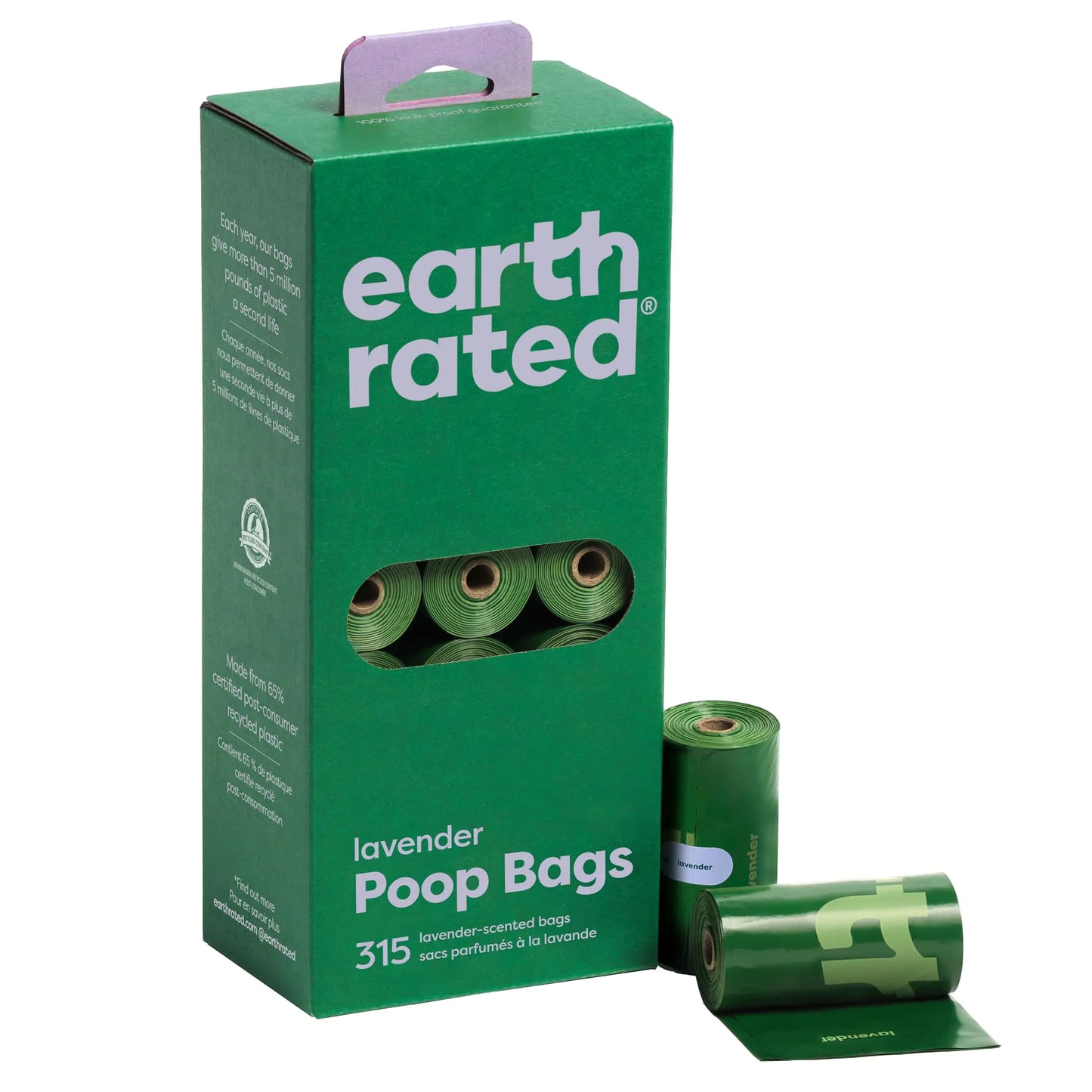 Earth Rated Dog Poop Bags Guaranteed Leakproof and Extra Thick Waste Bag Single Refill Rolls for Dogs Lavender Scented 315 Count