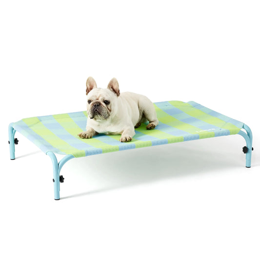 Lesure Elevated Outdoor Dog Bed (34" – Blue Checks