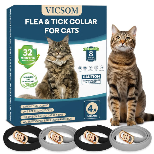 4-Pack Flea & Tick Collars for Cats (Black & Grey)