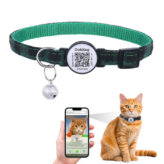 Breakaway Cat Collar with QR ID Tag (Green)