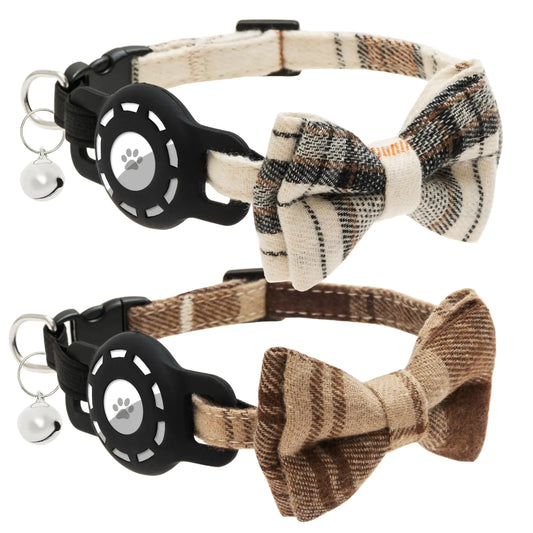 ZEEMIAS Bow Tie Cat Collars with AirTag Holder (2-Pack)